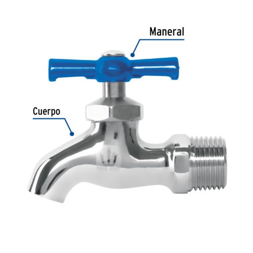 49086 - Llave de nariz de latón cromado, 135 g, entrada 1/2", Foset