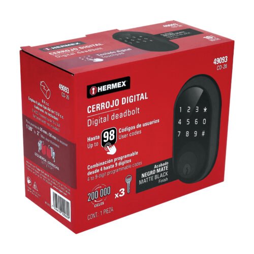 49093 - Cerrojo Digital tubular color negro, HERMEX