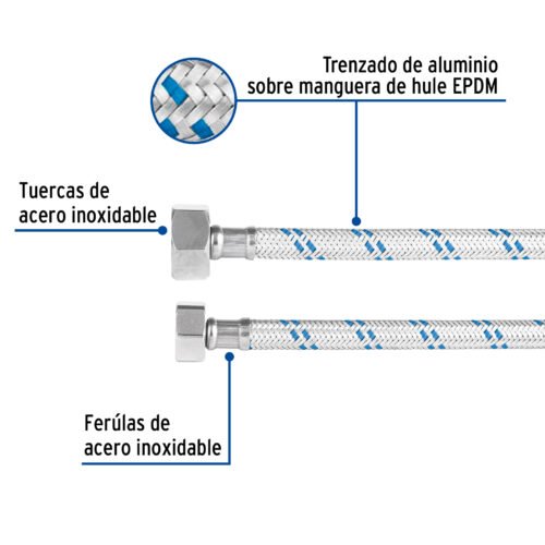 49126 - Manguera p/WC, aluminio, 1/2" x 7/8", 50 cm, Foset