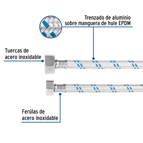 49127 - Manguera p/WC, aluminio, 1/2" x 7/8", 60 cm, Foset