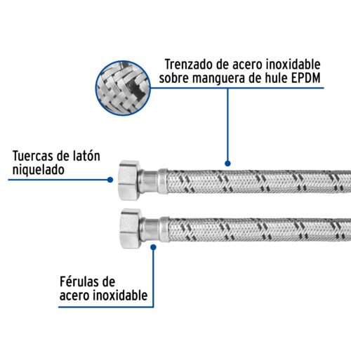 49129 - Manguera para boiler, acero inox, 3/4"x3/4", 40 cm, Foset