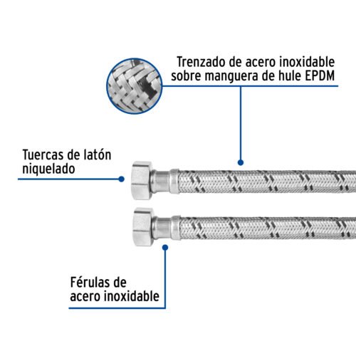 49130 - Manguera para boiler, acero inox, 3/4"x3/4", 60 cm, Foset
