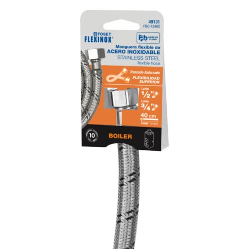 49131 - Manguera para boiler, acero inox, 1/2"x3/4", 40 cm, Foset