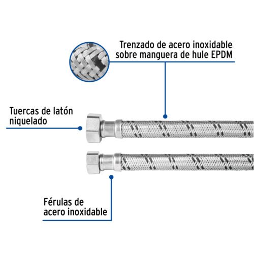 49132 - Manguera para boiler, acero inox, 1/2"x3/4", 60 cm, Foset