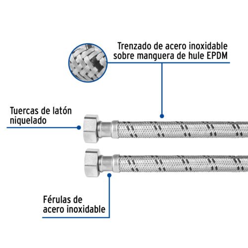 49133 - Manguera para boiler, acero inox, 3/4"x3/4", 80 cm, Foset