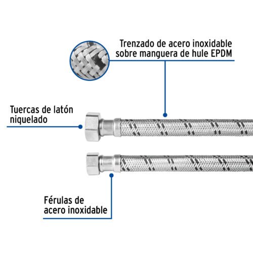49134 - Manguera para boiler, acero inox, 1/2"x3/4", 80 cm, Foset