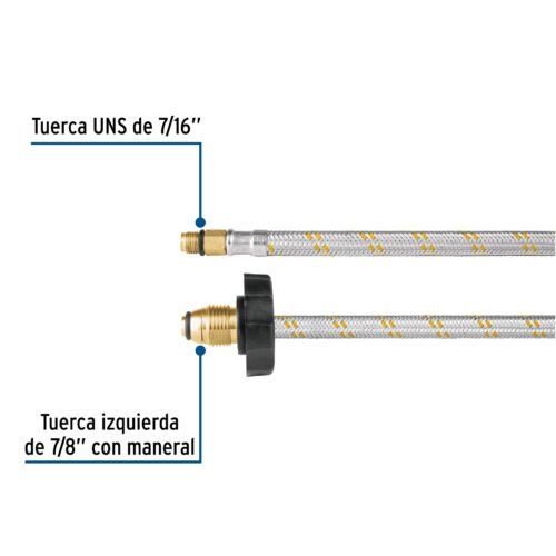 49136 - Manguera pigtail, acero inox, 7/16" x 7/8", 55 cm, FOSET