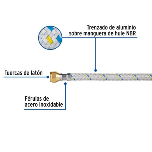 49137 - Manguera para gas, aluminio, 3/8" flare, 60 cm, FOSET