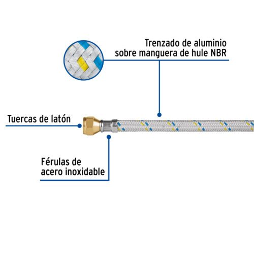 49139 - Manguera para gas, aluminio, 3/8" flare, 150 cm, FOSET