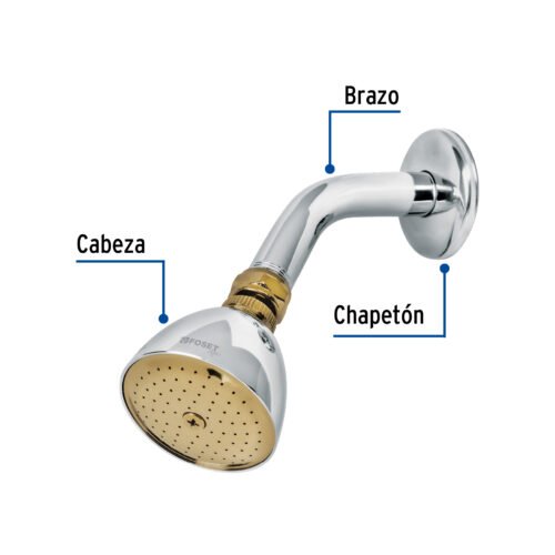 49147 - Regadera cónica 2-1/2" cromo-oro brazo y chapetón acero