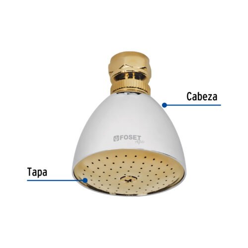 49148 - Regadera cónica 2-1/2" cromo-oro sin brazo, Foset Aqua