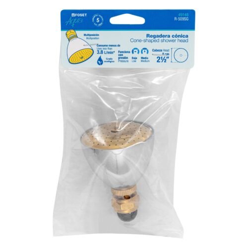49148 - Regadera cónica 2-1/2" cromo-oro sin brazo, Foset Aqua