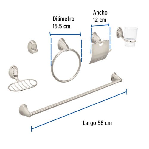 49162 - Juego de 6 accesorios p/baño satín chapetón ovalado, Aqua