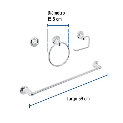 49164 - Juego de 4 accesorios para baño metálicos, Foset Aqua