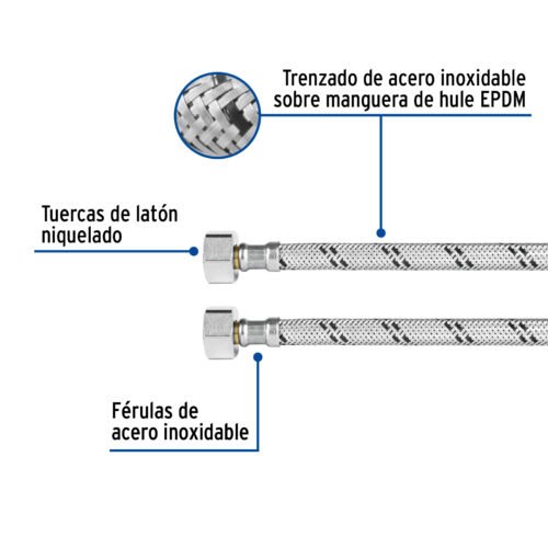 49177 - Manguera p/WC, acero inox, 1/2"x7/8", 35 cm