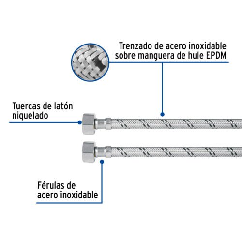 49179 - Manguera lavabo/fregadero, acero inox, 1/2" x 1/2", 40 cm