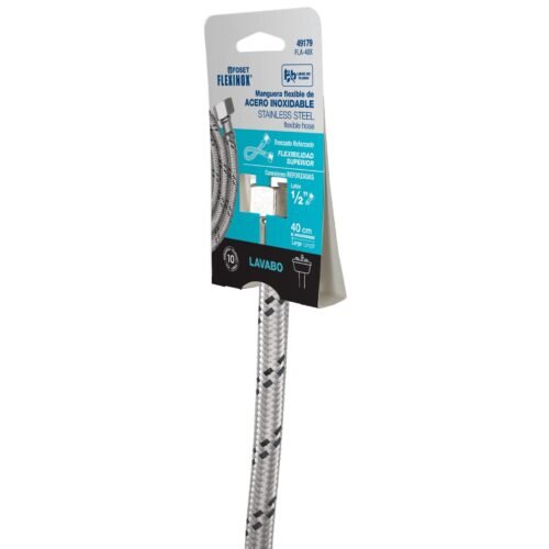 49179 - Manguera lavabo/fregadero, acero inox, 1/2" x 1/2", 40 cm