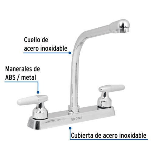 49180 - Mezcladora 8" fregadero cromo, cuello cobra, cono, BASIC