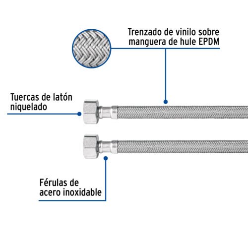 49181 - Manguera lavabo/fregadero, vinilo gris, 1/2" x 1/2", 55 cm