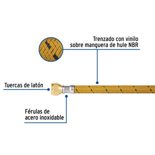 49183 - Manguera para gas, vinilo, 3/8" flare, 60 cm, FOSET