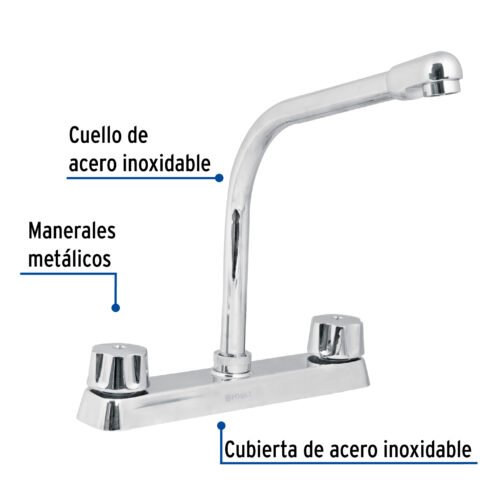 49190 - Mezcladora 8" fregadero cromo, cuello cobra,hexagonal, BASIC