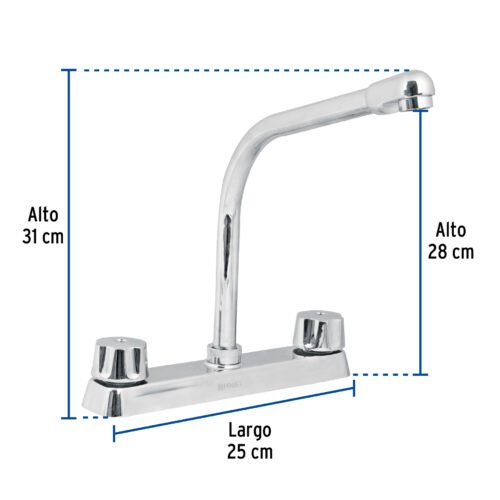 49190 - Mezcladora 8" fregadero cromo, cuello cobra,hexagonal, BASIC