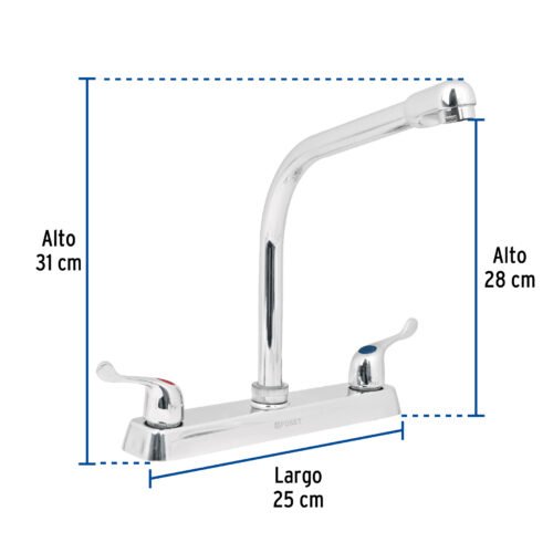 49191 - Mezcladora 8" fregadero cromo, cuello cobra, palanca, BASIC