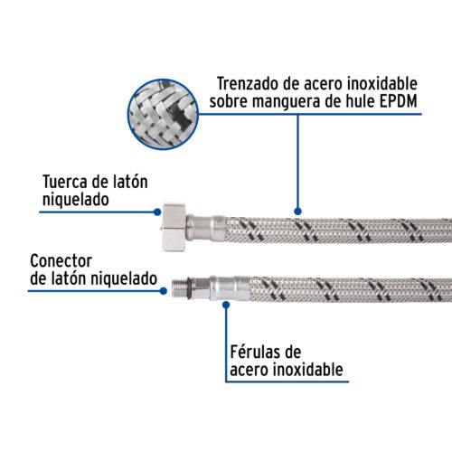 49202 - Manguera para monomando, acero inox, 1/2" x 3/8" UNF, 55cm