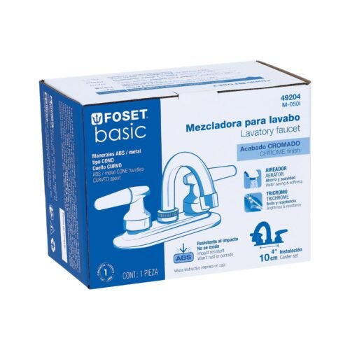 49204 - Mezcladora 4" para lavabo, cuello curvo, manerales cono
