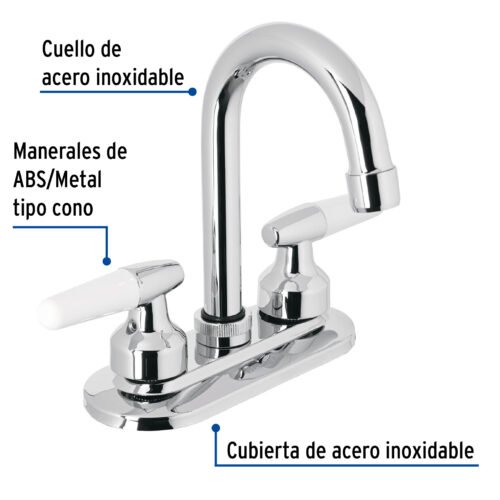 49213 - Mezcladora 4" para lavabo, cuello bar, manerales cono