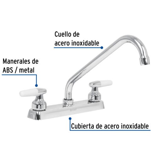 49221 - Mezcladora 8" fregadero cromo, cuello largo, cono, BASIC