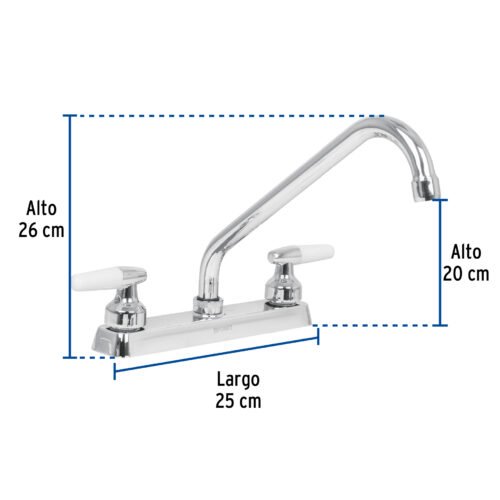 49221 - Mezcladora 8" fregadero cromo, cuello largo, cono, BASIC
