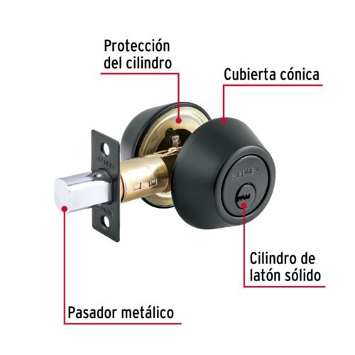 49223 - Cerrojo llave-llave negro, llave de puntos, HERMEX