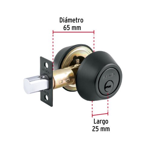 49223 - Cerrojo llave-llave negro, llave de puntos, HERMEX