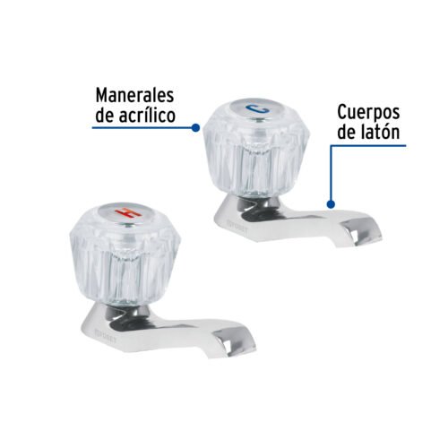 49235 - Juego 2 llaves individuales para lavabo, manerales acrílico
