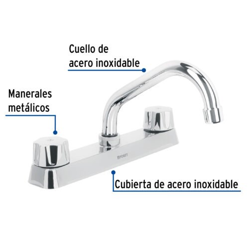 49238 - Mezcladora 8" fregadero cromo, cuello corto,hexagonal, BASIC
