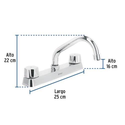 49238 - Mezcladora 8" fregadero cromo, cuello corto,hexagonal, BASIC