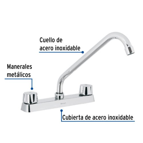 49239 - Mezcladora 8" fregadero cromo, cuello largo,hexagonal, BASIC