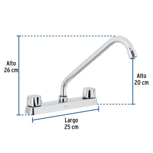 49239 - Mezcladora 8" fregadero cromo, cuello largo,hexagonal, BASIC