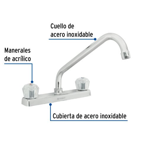 49240 - Mezcladora 8" fregadero cromo, cuello largo, acrílico, BASIC