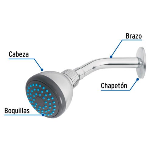 49246 - Regadera redonda 3" brazo y chapetón de acero, Foset Basic