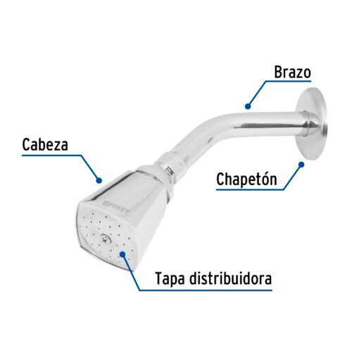 49248 - Regadera cuadrada 2" brazo y chapetón de acero, Foset Aqua