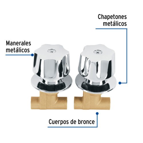 49249 - Juego llaves empotrar soldables, maneral metálico, Foset
