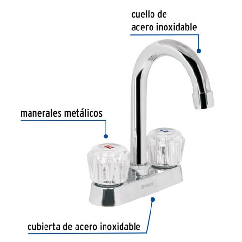 49277 - Mezcladora 4" para lavabo, cuello bar, manerales de acrílico