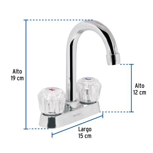 49277 - Mezcladora 4" para lavabo, cuello bar, manerales de acrílico