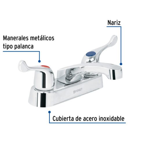 49278 - Mezcladora 4" para lavabo, nariz larga, manerales palanca