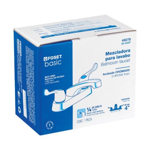 49278 - Mezcladora 4" para lavabo, nariz larga, manerales palanca