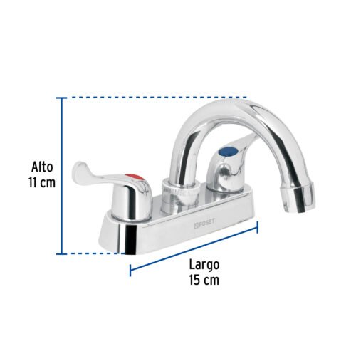 49279 - Mezcladora 4" para lavabo, cuello curvo, manerales palanca