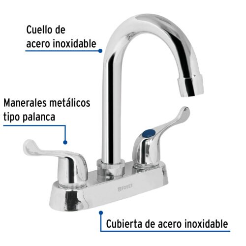 49280 - Mezcladora 4" para lavabo, cuello bar, manerales palanca