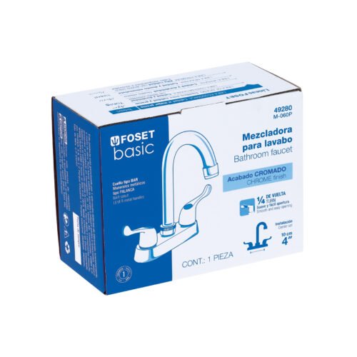 49280 - Mezcladora 4" para lavabo, cuello bar, manerales palanca